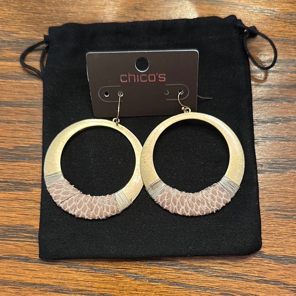 Chico's Gold and Tan Hoop Earrings